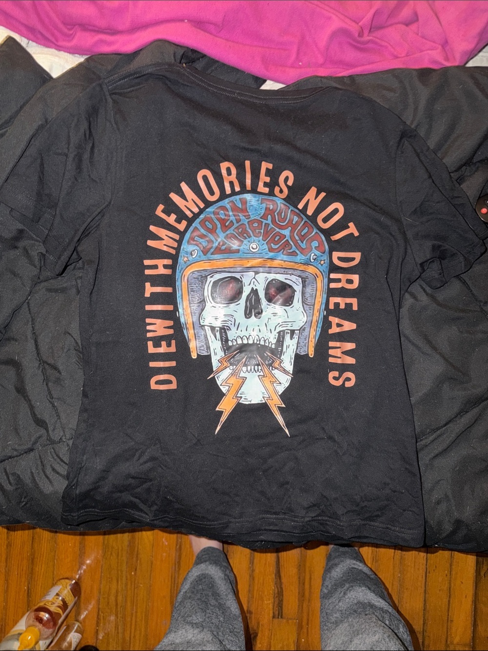 Black Graphic Short Sleeve Tee with Skull Helmet Print